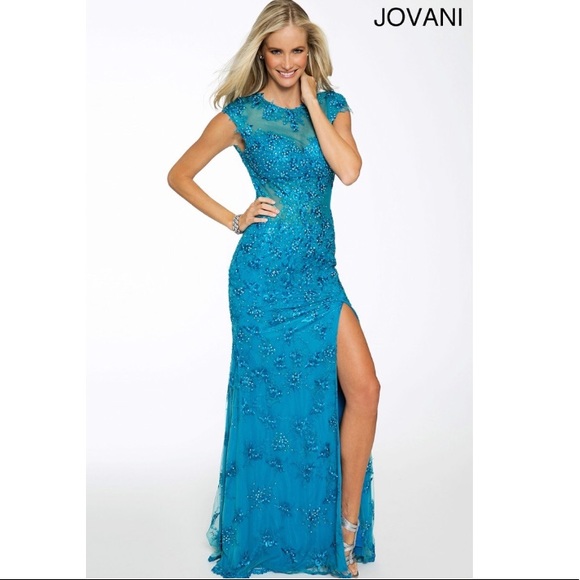 🔥JOVANI Teal Blue Jewelled Lace Prom Gown! NEW! - Picture 8 of 8